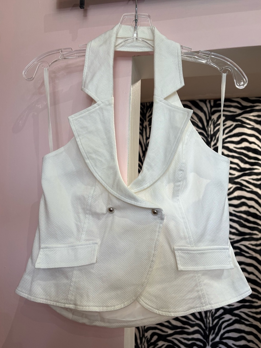 Vintage Y2K White Sleeveless Cropped Vest, Made in USA
